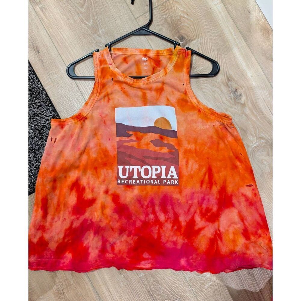 Utopia Sunset Tie Dye Distressed Workout Tunic Tank 2XL/3XL